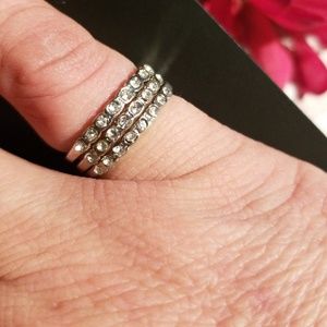 R162 Set of 3 Stack Silver Rings w/Crystal Accents